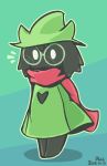  &lt;3 2018 ambiguous_gender anthro biped black_fur blue_background caprine clothed clothing darkner deltarune digital_media_(artwork) empty_eyes eyewear floppy_ears full-length_portrait fully_clothed fur glasses goat green_background green_clothing green_hat green_robe hat head_tuft horn looking_at_viewer mammal mouthless normalart pink_scarf portrait ralsei robe scarf shadow signature simple_background standing video_games white_eyes witch_hat 