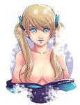  bare_shoulders blonde_hair blue_eyes blue_lipstick breasts defense_of_the_ancients dota_2 greenmarine hair_censor highres large_breasts lipstick long_hair makeup no_bra off_shoulder rylai_crestfall solo twintails upper_body 