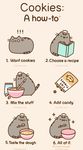 ambiguous_gender animated candy cat chef_hat cookie cooking cub cute doing_it_wrong eating edit english_text feline fur grey_fur humor mammal pusheen pusheen_corp simple_background solo text young 