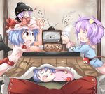  :3 :d ^_^ basket bat_wings blouse blue_hair bowl bowl_hat closed_eyes crack cup dango drooling fang food fruit giving hakurei_reimu hand_up hat headband heart holding holding_cup indoors japanese_clothes kikurage_(sugi222) kimono komeiji_satori komeiji_satori_(dango) kotatsu looking_up mandarin_orange manzai minigirl mob_cap multiple_girls on_head open_mouth orange orange_slice person_on_head purple_hair reaching red_eyes remilia_scarlet sash short_hair short_sleeves skirt skirt_set sleeping smile stick_figure sukuna_shinmyoumaru sukusuku_hakutaku table television third_eye touhou under_kotatsu under_table wagashi wall wings yukkuri_shiteitte_ne 