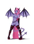  anthro boots breasts corruption_of_champions demon demon_wings elbow_gloves facial_piercing female gloves green_eyes hair horn legwear long_hair navel nipple_piercing nipples original_character piercing pink_hair plain_background pointy_ears pose pussy silentfox solo spade_tail spread_wings standing succubus tail_around_leg thigh_highs transparent_background wings 