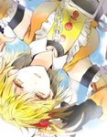  blonde_hair chain kagerou_project kisaragi_momo long_hair looking_at_viewer poni_(rito) side_ponytail smile solo upside-down yellow_eyes 