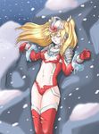  1girl a-ru_(dn1217) bdsm blonde_hair bondage bound character_request cold crucifixion eyes_closed genderswap snow twintails ultraman 