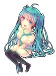  absurdres ahoge aqua_eyes aqua_hair bandaid boots hatsune_miku headphones highres long_hair looking_at_viewer maamu necktie panties panties_around_one_leg pasties sitting solo striped striped_panties thigh_boots thighhighs twintails underwear very_long_hair vocaloid 