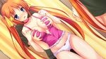  blue_eyes blush breast_grab chiri_(atlanta) chuablesoft game_cg hinohara_kei long_hair no_bra orange_hair panties twintails underwear wagaya_no_himegami-sama! 