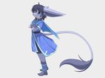  black_hair clothing hair katoa_shippo long_ears looking_at_viewer male plain_background solo standing unknown_species 