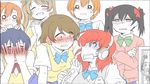  ^_^ black_hair blush bow brown_hair closed_eyes comic hair_bow hoshizora_rin koizumi_hanayo kousaka_honoka left-to-right_manga long_hair love_live! love_live!_school_idol_project minami_kotori multiple_girls multiple_tails nishikino_maki o_o open_mouth otonokizaka_school_uniform peeking_through_fingers ponytail red_eyes red_hair school_uniform shaking shocked_eyes short_hair skirt smile sonoda_umi sosa staring startled surprised tail trembling twintails white_background yazawa_nico 