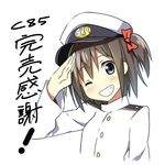  black_eyes black_hair female_admiral_(kantai_collection) hair_ornament hair_ribbon hat kantai_collection one_eye_closed original ribbon salute short_hair sky_(freedom) sky_(sky-freedom) solo twintails uniform 