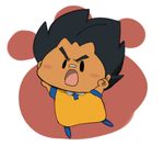  bandaid bandaid_on_nose black_eyes black_hair blush_stickers chibi inazuma_eleven_(series) inazuma_eleven_go kurumada_gouichi lowres male_focus open_mouth paw_print petagon raimon soccer_uniform solo sportswear white_background 