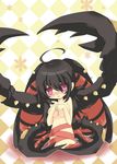  black_hair blush claws gwanahda highres insect_girl lace long_hair milkpanda open_mouth personification phantasy_star phantasy_star_online_2 pincers red_eyes ribbon 