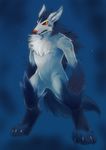  2009 abstract_background ambiguous_gender anthro canine claws fur hyena kitticlub mammal mightyena nintendo nude pok&eacute;mon red_eyes solo standing video_games 