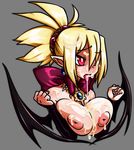  areolae bat_wings blonde_hair blush bow breast_squeeze breasts bright_pupils cum cum_in_mouth cum_on_body cum_on_breasts cum_on_tongue cum_on_upper_body demon_girl detached_sleeves disgaea facial gem hair_ornament large_areolae large_breasts nipples nude nyxon one_eye_closed pointy_ears red_eyes rozalin solo tears tongue tongue_out upper_body wince wings 