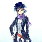  absurdres blue_eyes blue_hair cocoroten glasses hair_up hat highres long_hair scarf solo touma_kazusa white_album_2 