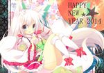  2014 blue_eyes blush happy_new_year japanese_clothes kimono long_hair looking_at_viewer new_year open_mouth original solo umino_mizu white_hair 