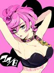  blue_eyes jojo_no_kimyou_na_bouken mapi midriff pink_hair short_hair solo trish_una vento_aureo 