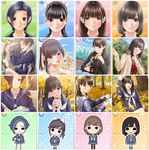  4girls akira_yukino anegasaki_nene animal black_eyes black_hair book brown_eyes brown_hair chibi facebook food headset kobayakawa_rinko leaf love_plus manaka_takane multiple_girls nene_anegasaki ponytail ribbon rinko_kobayakawa school_uniform short_hair smile takane_manaka tree yukino_akira 