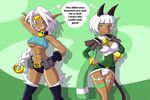  aisha_clanclan animal_ears bell blue_eyes breasts cat_ears catgirl clothing collar crossover ctarl-ctarl dahs dialog english_text erect_nipples female hair long_hair ms._fortune nipples outlaw_star skullgirls smile text under_boob white_hair 