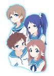  2girls blue_eyes blue_hair brown_hair dress hiradaira_chisaki inuzumi isaki_kaname long_hair mukaido_manaka multiple_boys multiple_girls nagi_no_asukara sailor_dress sakishima_hikari school_uniform serafuku short_hair side_ponytail 