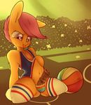  animal_genitalia anthro anthrofied balls body_writing clothing dickgirl equine friendship_is_magic fur hair horse horsecock intersex mammal my_little_pony navel orange_fur penis pony purple_eyes purple_hair scootaloo_(mlp) socks solo sweat tesuai tongue vein 