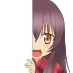  :d aoki_hagane_no_arpeggio blush bow brown_eyes brown_hair capelet dress eyebrows_visible_through_hair hiding long_hair looking_at_viewer maya_(aoki_hagane_no_arpeggio) nagineko open_mouth peeking_out personification ribbon smile solo transparent_background 