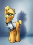  anthro applejack_(mlp) blonde_hair bottomless conicer cutie_mark equine eyewear female feral friendship_is_magic glasses green_eyes hair horse mammal my_little_pony pony short_tail smile solo 