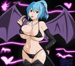  &lt;3 1girl 2012 :p absurdres areola areolae bat_wings bikini blue_hair breasts cameltoe chains cleavage covered_nipples demon_girl erect_nipples fingerless_gloves gloves green_giant greengiant2012 heart highres huge_breasts kurono_kurumu micro_bikini navel purple_eyes rosario+vampire short_hair skull_necklace solo succubus swimsuit thighhighs tongue tongue_out wings 