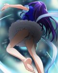  ass barefoot cure_beat frilled_skirt frills from_below haruyama_kazunori kurokawa_eren long_hair magical_girl precure purple_hair seiren_(suite_precure) skirt solo suite_precure transformation 