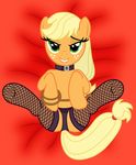  applejack_(mlp) equine female fishnet friendship_is_magic gutovi-kun horse lying my_little_pony on_back pony rope seductive smile stockings 