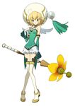  .hack//g.u. .hack//link 1girl artist_request atoli_(.hack//) bare_shoulders blonde_hair blush elbow_gloves embarrassed garter_belt gloves green_eyes hat high_heels jewelry official_art ring shoes short_hair sleeveless solo staff thighhighs white_bloomers zettai_ryouiki 