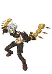  .hack//g.u. .hack//link 1boy artist_request bare_shoulders belt blade boots dual_wielding gloves grey_hair haseo_(.hack//) holding male_focus midriff navel official_art red_eyes silver_hair smile smirk tattoo weapon 