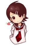  arms_behind_back artist_request brown_hair fuura_kafuka hair_ornament hairclip heart lowres red_eyes sayonara_zetsubou_sensei school_uniform serafuku short_hair smile solo 