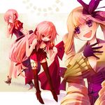  angry bad_id bad_pixiv_id blonde_hair copyright_request drill_hair gloves long_hair multiple_girls pink_hair ponytail purple_eyes saya_(sayaya) skirt thighhighs very_long_hair 