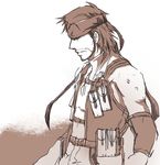  artist_request beard facial_hair headband lowres male_focus metal_gear_(series) metal_gear_solid monochrome sepia solid_snake solo 
