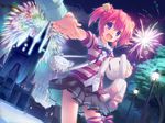  1girl aerial_fireworks fireworks original photoshop_(medium) saeki_nao skirt solo striped 