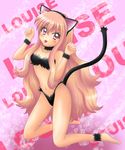  animal_ears anklet bikini cat_ears character_name jewelry long_hair louise_francoise_le_blanc_de_la_valliere pink_background pink_eyes pink_hair rise swimsuit tail tongue wrist_cuffs zero_no_tsukaima 