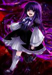  blue_hair cat_tail dress frederica_bernkastel gothic_lolita konno_rei lolita_fashion long_hair purple_eyes ribbon socks solo tail umineko_no_naku_koro_ni 