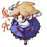  blonde_hair chain cuffs horn hoshiguma_yuugi kiku_hitomoji long_hair oni red_eyes sandals setsubun skirt solo touhou 