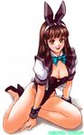  animal_ears bad_id bad_pixiv_id bare_legs breasts brown_eyes brown_hair bunny_ears bunnysuit cleavage copyright_request large_breasts long_hair ookami_kenta school_uniform serafuku solo 