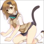  animal_ears brown_eyes brown_hair cat_ears cat_tail head_mounted_display kemonomimi_mode kumatora_tatsumi lowres misaka_imouto panties pantyshot school_uniform socks solo striped striped_panties tail to_aru_majutsu_no_index underwear 