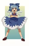  blue_eyes blue_hair bow cirno crossed_arms fujihara hair_bow solo touhou wings 