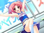  armpits arms_up boku_to_gonee_to_umi_no_year!! cheerleader dutch_angle game_cg midriff nanami_mei non-web_source red_hair short_hair skirt socks solo tomose_shunsaku twintails 