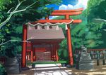  bad_pixiv_id cloud day komainu miyamoto_issa nature no_humans original rope scenery shimenawa shrine statue torii tree 