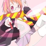  artist_request genderswap genderswap_(mtf) glasses harry_james_potter harry_potter lowres necktie oekaki orange_scarf scar scarf short_hair skirt solo striped striped_scarf thighhighs wand white_legwear zettai_ryouiki 