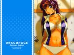  against_wall bikini blue_eyes breasts choker cleavage curvy dark_skin front-tie_top huge_breasts inoue_sora long_hair navel nazume_mikuru non-web_source official_art purple_hair sweat swimsuit tan underboob wallpaper wet white_bikini zero_in 