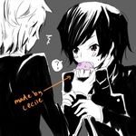  code_geass cupcake feeding food kl kururugi_suzaku lelouch_lamperouge lowres male_focus multiple_boys purple_eyes 