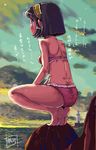  ass bad_id bad_pixiv_id barefoot bikini black_hair butt_crack copyright_request feet ocean otter_kawauso outdoors pink_bikini short_hair sky solo squatting sunset swimsuit tiptoes translation_request 