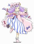  blush bored bow crescent fighting_stance hair_bow hat long_hair ohyo patchouli_knowledge pose purple_hair robe sketch solo standing standing_on_one_leg touhou 