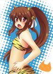  animal_print ass bikini blush brown_hair fang horns little_busters! long_hair masayu natsume_rin oni open_mouth ponytail red_eyes solo swimsuit tiger_print 