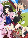  black_hair brown_hair code_geass crossdressing green_eyes hair_ribbon headdress kl kururugi_suzaku lelouch_lamperouge long_hair male_focus multiple_boys purple_eyes ribbon rolo_lamperouge thighhighs twintails 