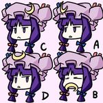  :&lt; bow crescent facial_hair hair_ribbon hat mustache patchouli_knowledge pink_bow purple_eyes purple_hair ribbon touhou triangle_mouth wabi_(wbsk) 
